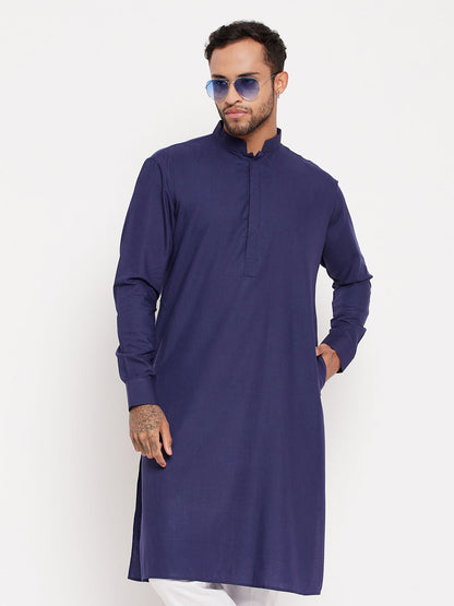 Vastramay  Men's Blue Cotton Blend Kurta