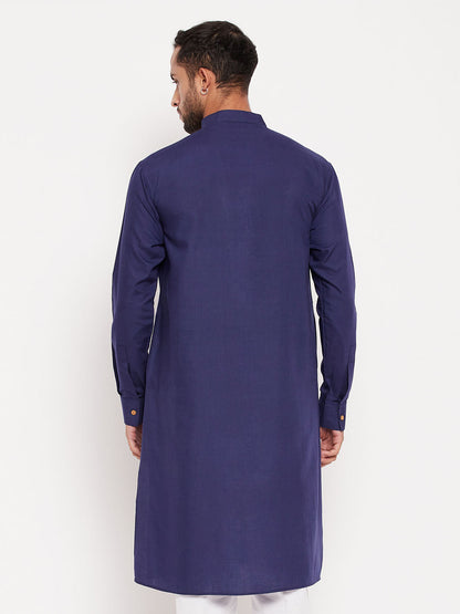 Vastramay  Men's Blue Cotton Blend Kurta