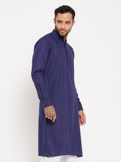 Vastramay  Men's Blue Cotton Blend Kurta