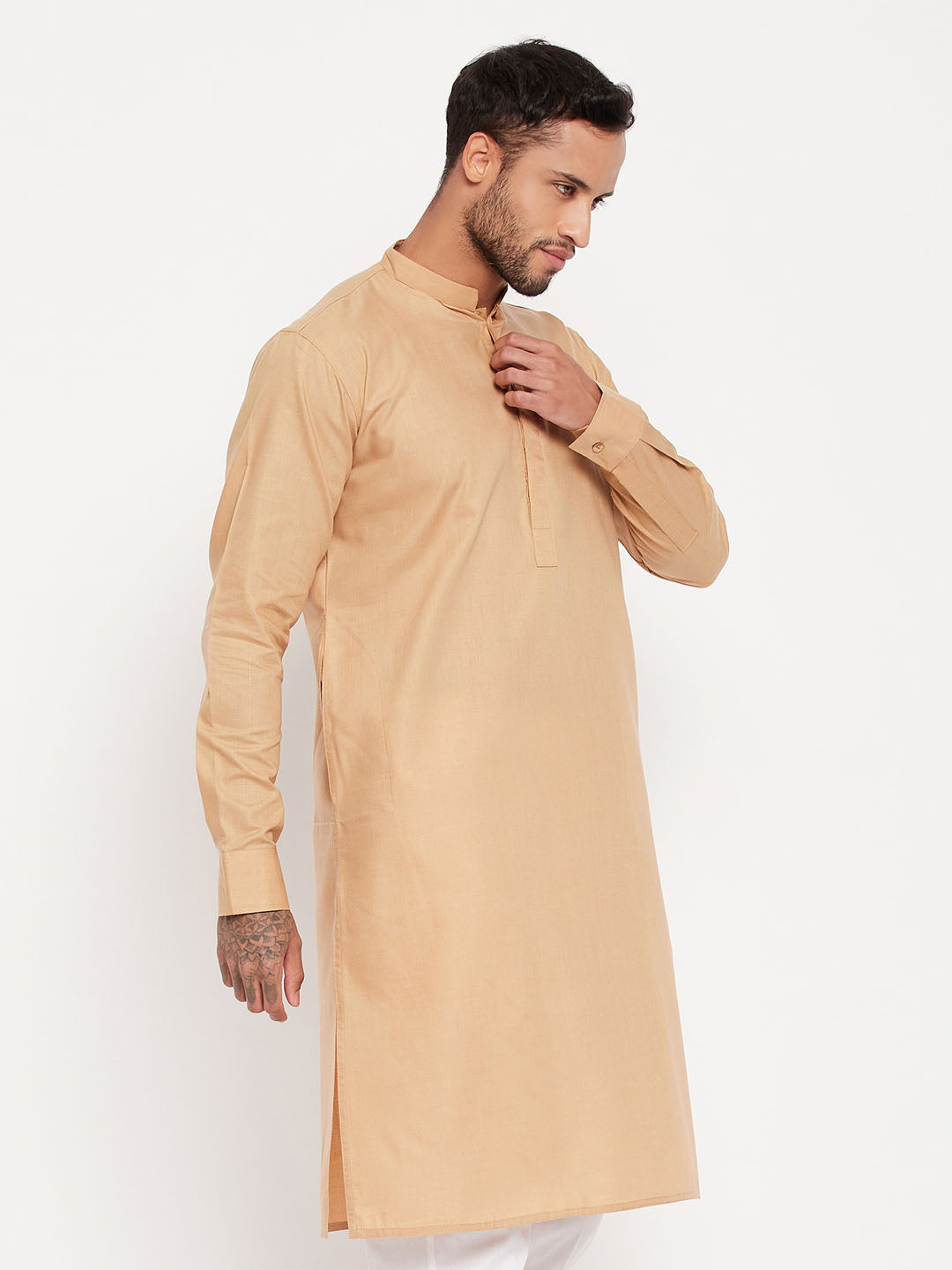 VASTRAMAY Men's Brown Cotton Blend Kurta