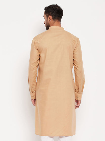 VASTRAMAY Men's Brown Cotton Blend Kurta