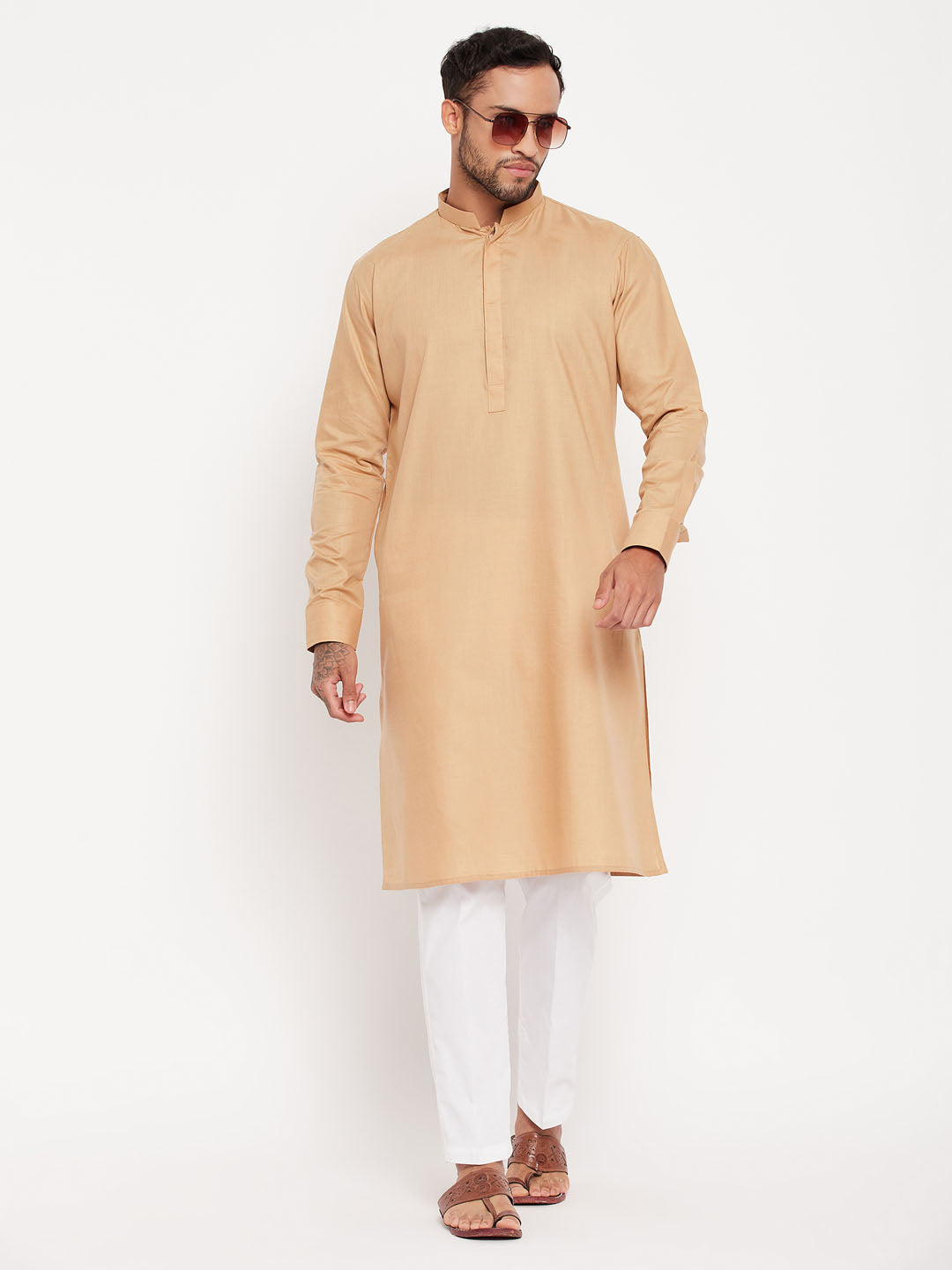 VASTRAMAY Men's Brown Cotton Blend Kurta