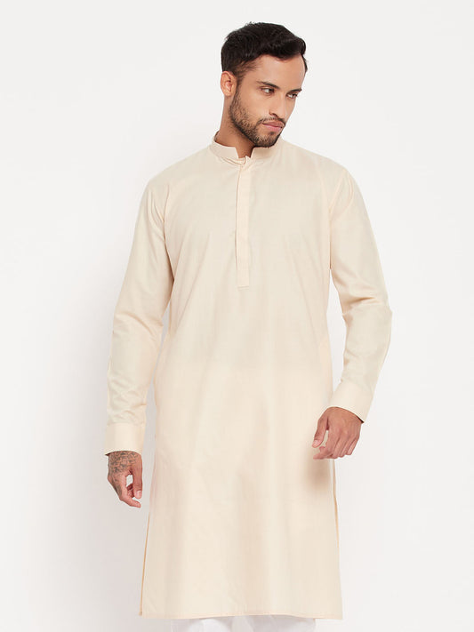 Vastramay  Men's Cream Cotton Blend Kurta