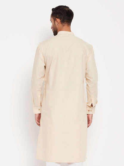 Vastramay  Men's Cream Cotton Blend Kurta