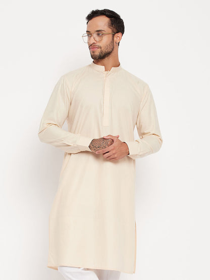 Vastramay  Men's Cream Cotton Blend Kurta