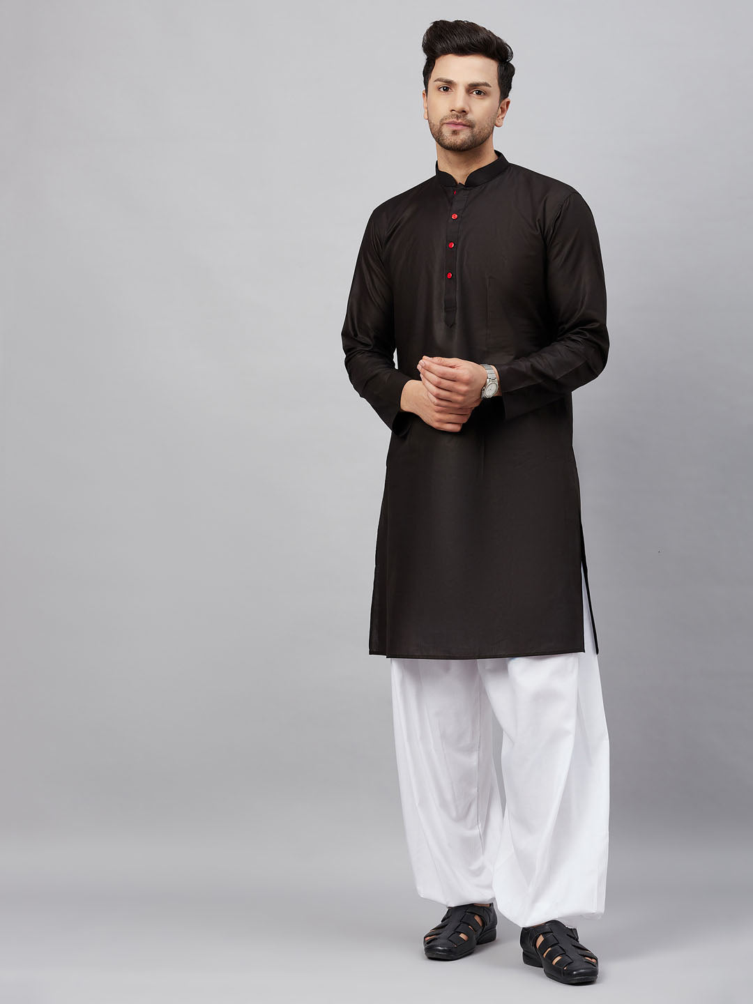 Vastramay mens black kurta and white patiala set
