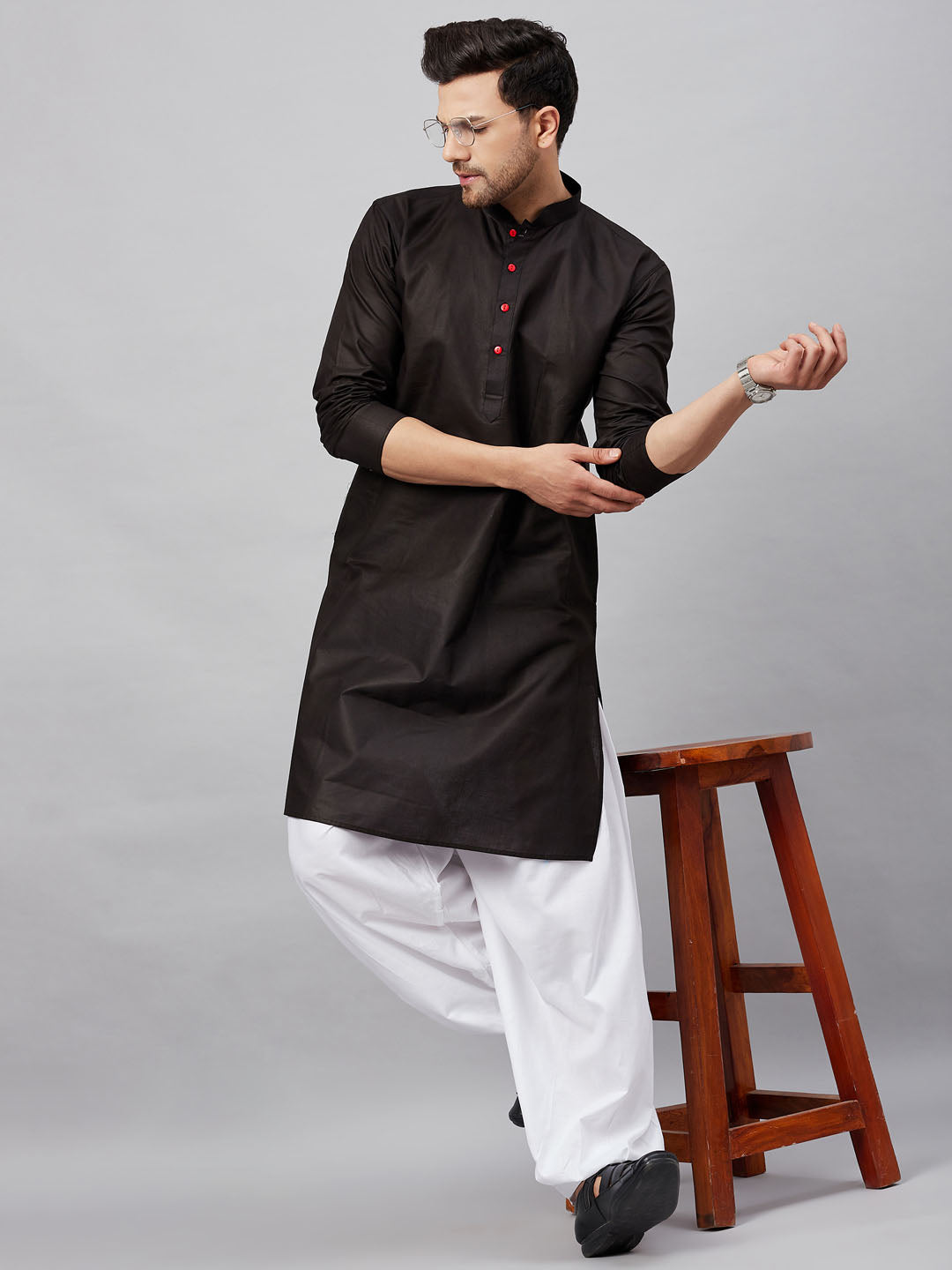 Vastramay mens black kurta and white patiala set