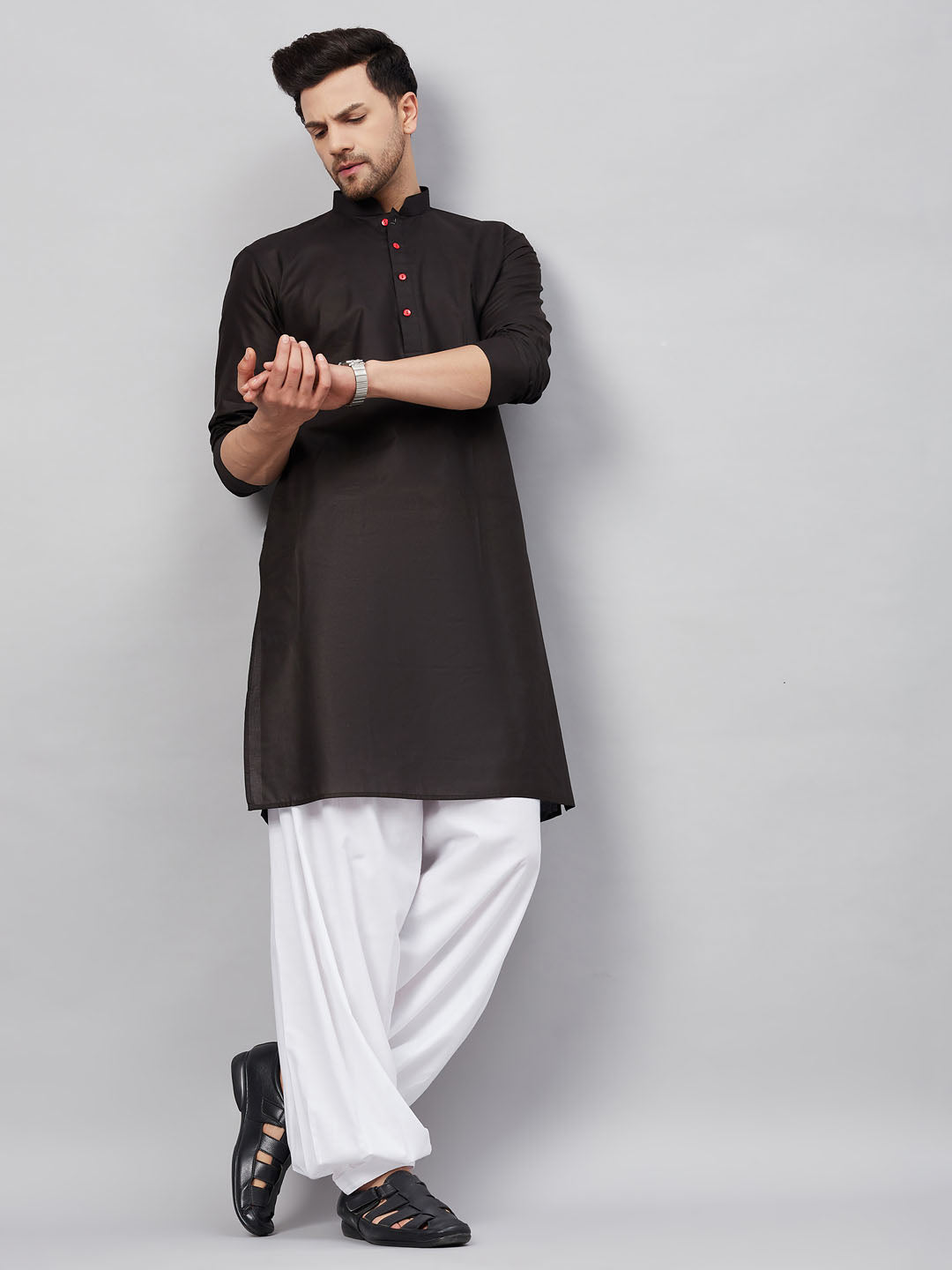 Vastramay mens black kurta and white patiala set