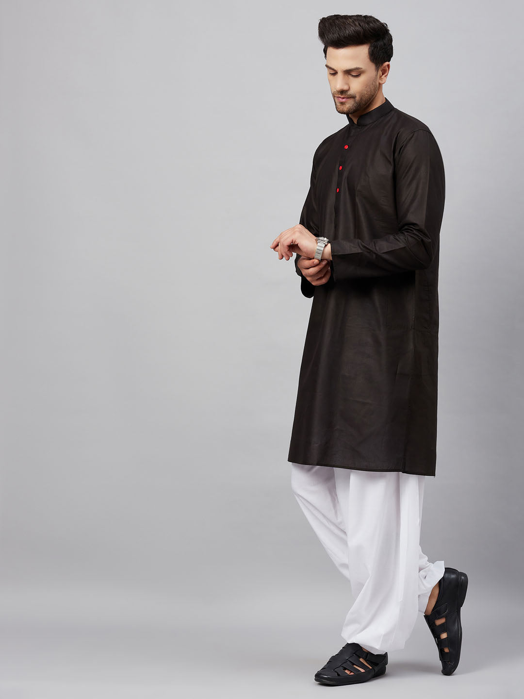 Vastramay mens black kurta and white patiala set