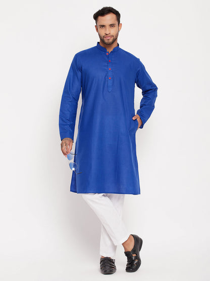 vastramay mens blue kurta and white pant style pyjama set