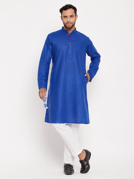 vastramay mens blue kurta and white pant style pyjama set