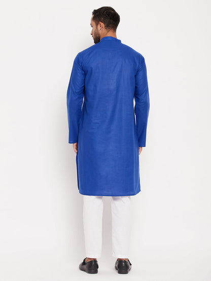 vastramay mens blue kurta and white pant style pyjama set