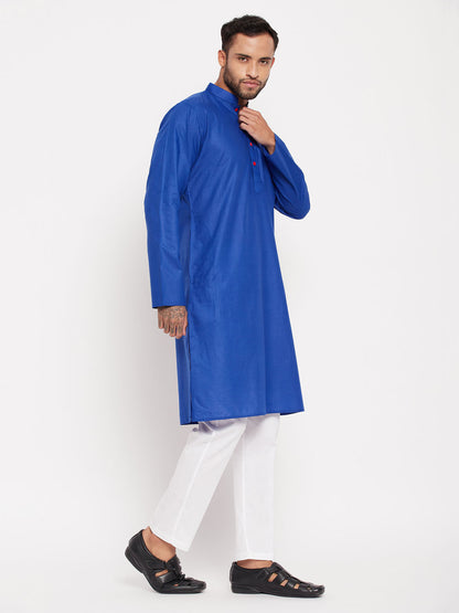 vastramay mens blue kurta and white pant style pyjama set