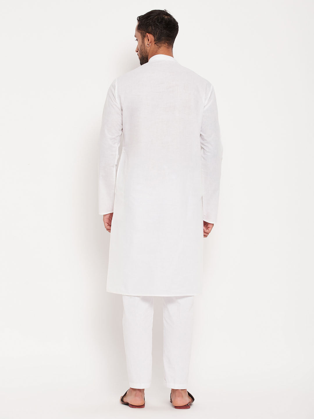 vastramay mens cream kurta and white pant style pyjama set