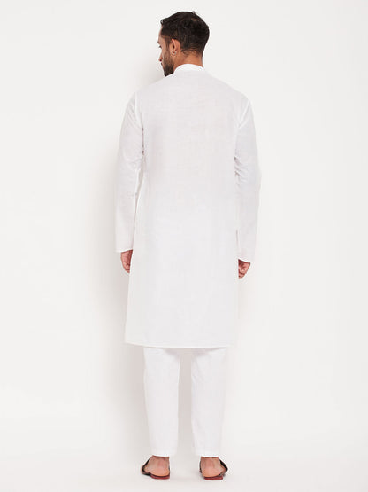 vastramay mens cream kurta and white pant style pyjama set