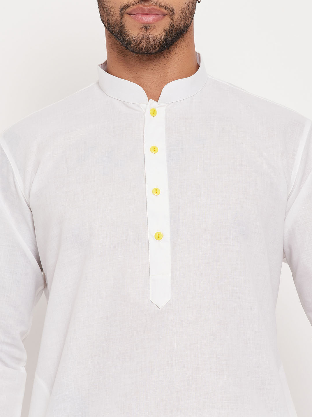 vastramay mens cream kurta and white pant style pyjama set