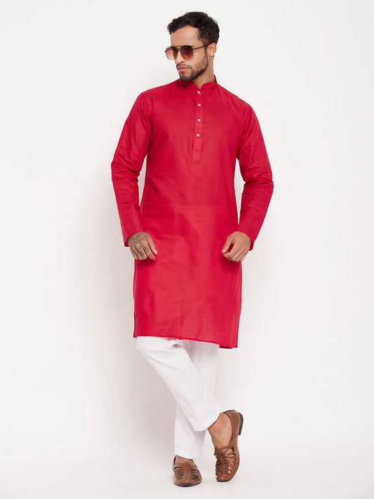 vastramay mens maroon kurta and white pant style pyjama set