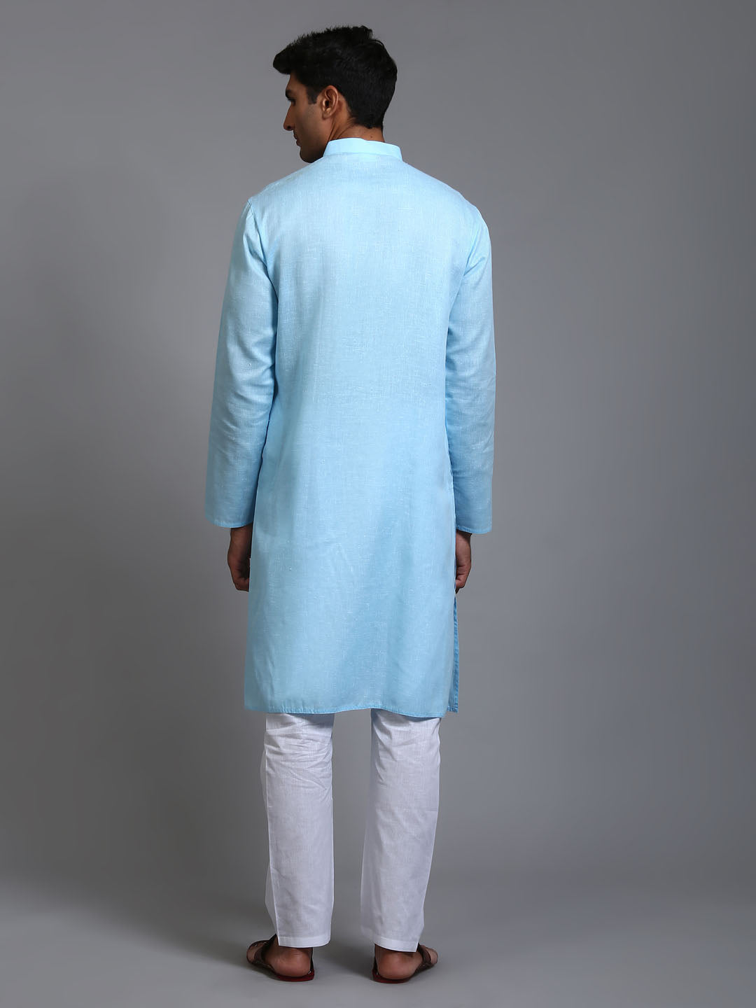 VASTRAMAY Men's Aqua Blue Cotton Kurta Pyjama Set