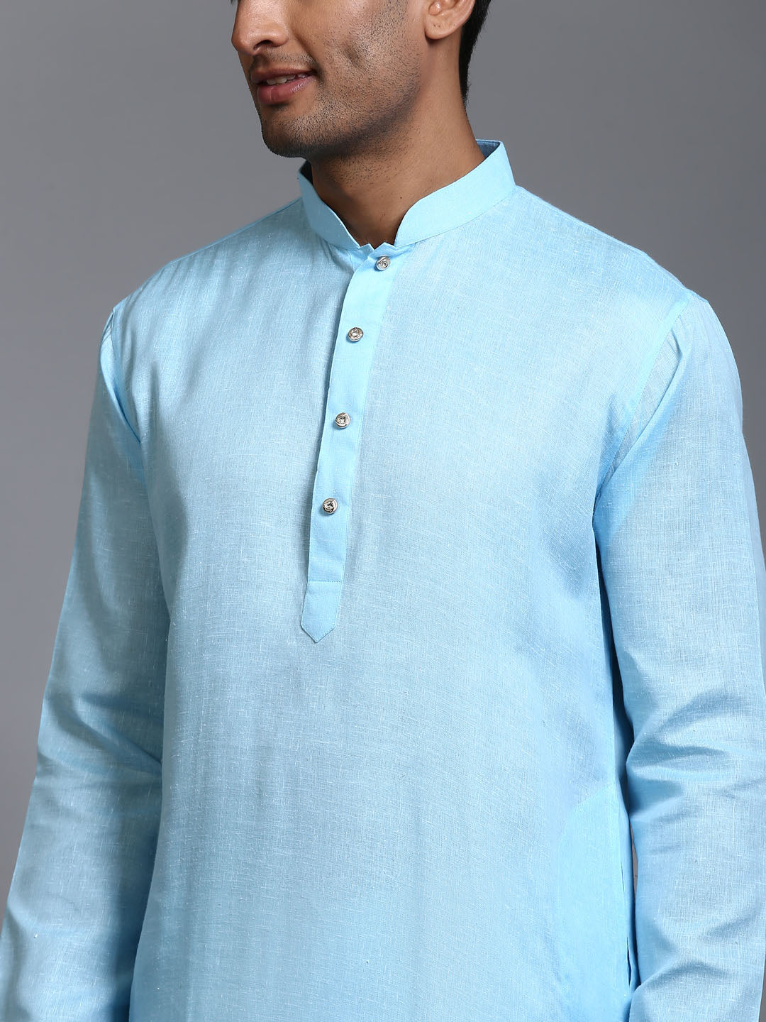 VASTRAMAY Men's Aqua Blue Cotton Kurta Pyjama Set