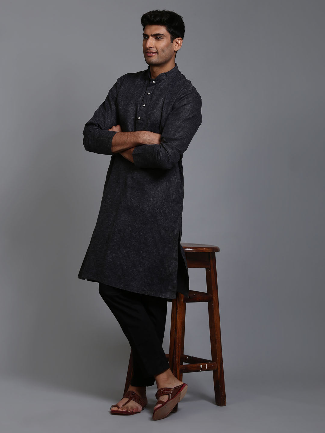 VASTRAMAY Men's Black Cotton Kurta with Pant Set