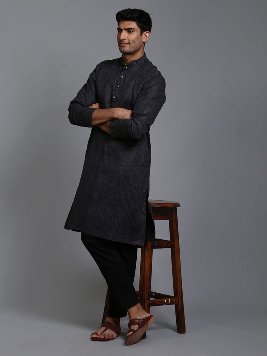 VM BY VASTRAMAY Men's Black Cotton Kurta with Pant Set