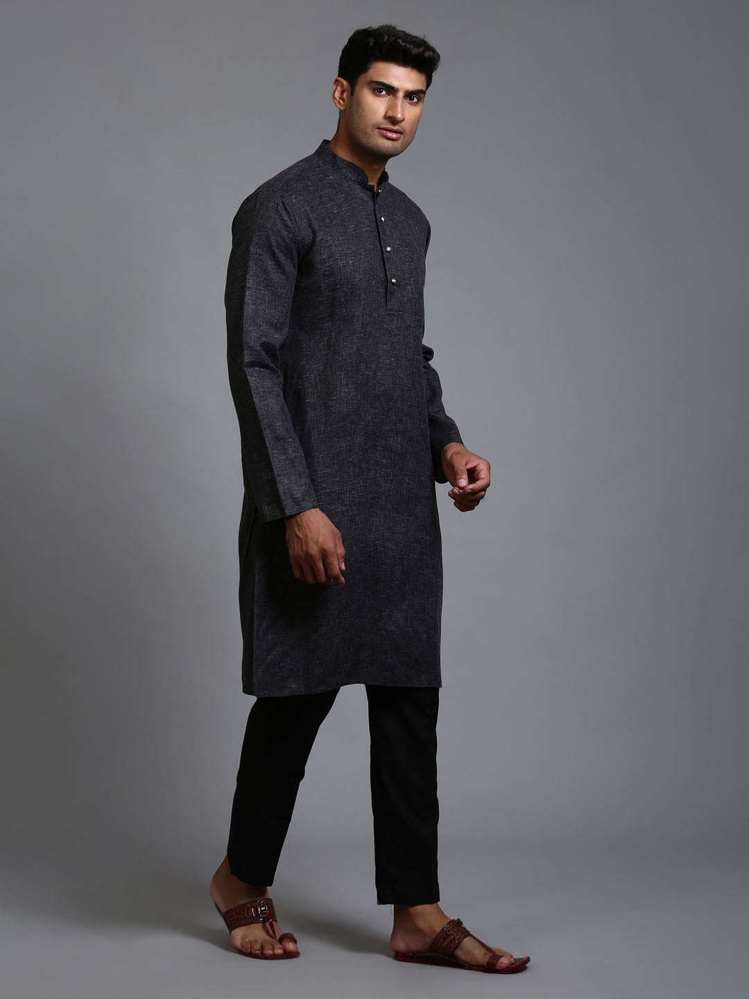 VASTRAMAY Men's Black Cotton Kurta with Pant Set