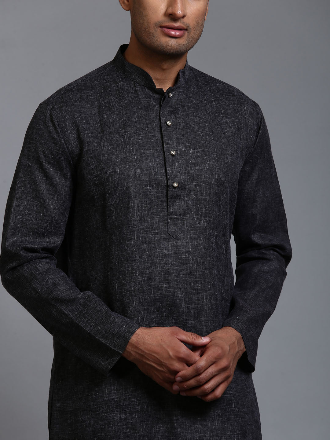 VASTRAMAY Men's Black Cotton Kurta with Pant Set