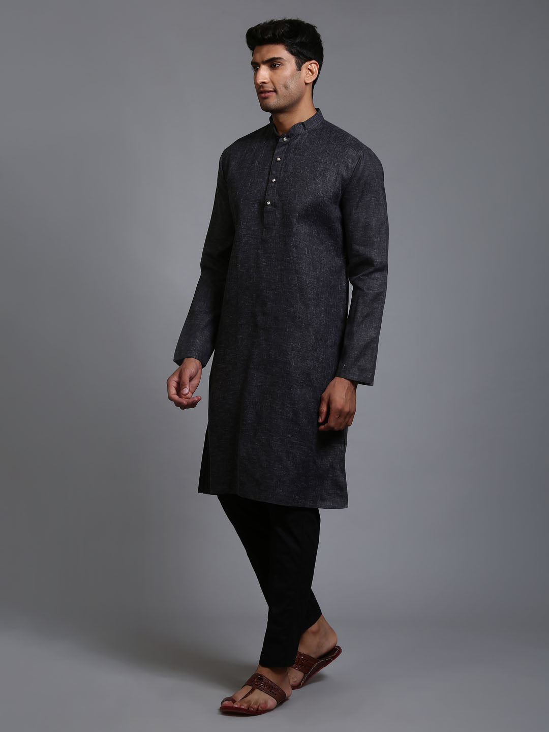 VASTRAMAY Men's Black Cotton Kurta with Pant Set