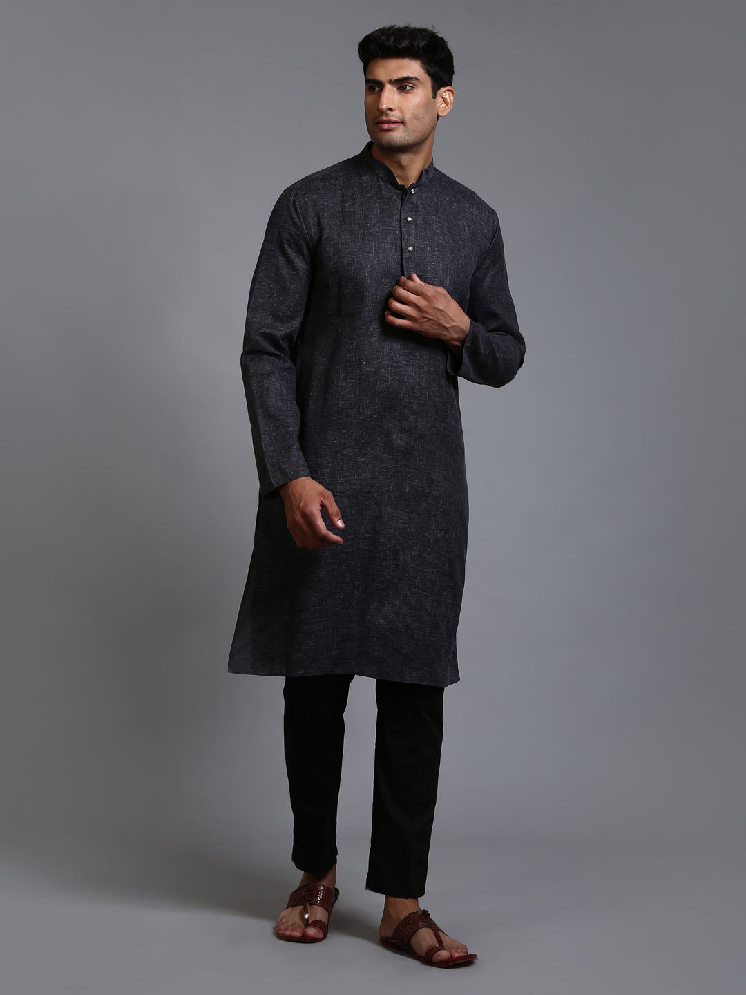 VASTRAMAY Men's Black Cotton Kurta with Pant Set