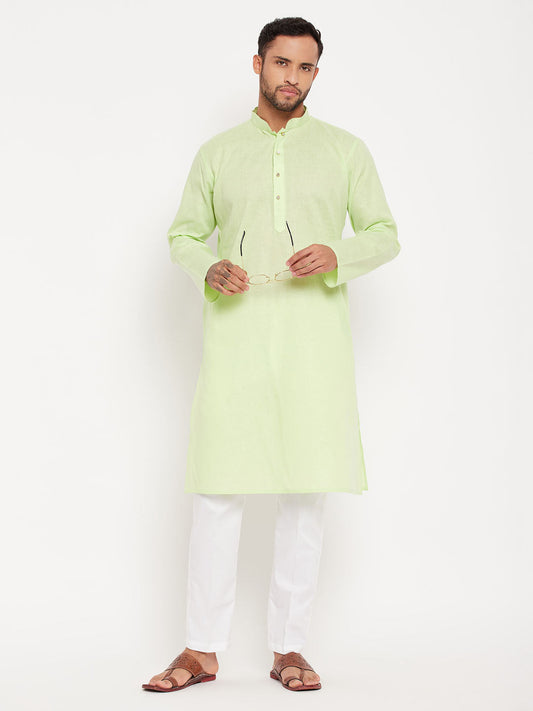 vastramay mens green kurta and white pant style pyjama set
