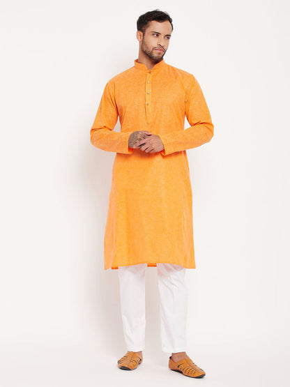 vastramay mens orange kurta and white pant style pyjama set 1