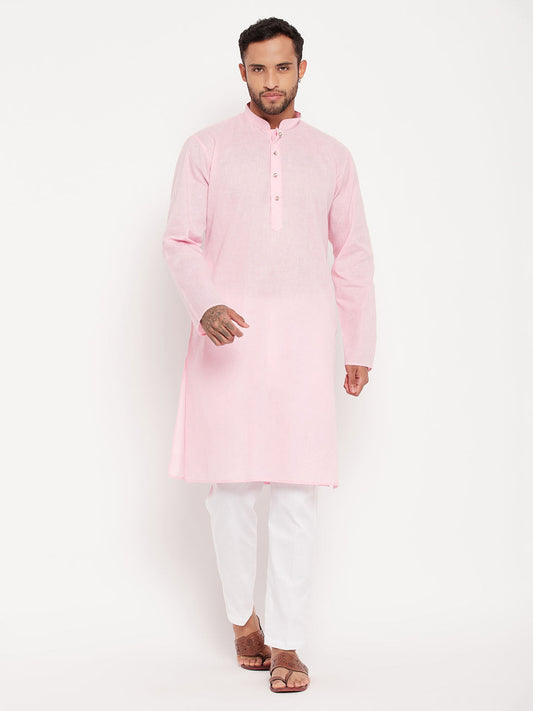 vastramay mens pink kurta and white pant style pyjama set