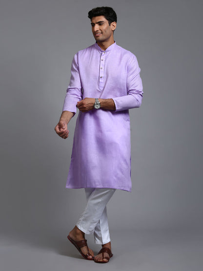 VASTRAMAY Men's Purple Cotton Kurta with Pant Set