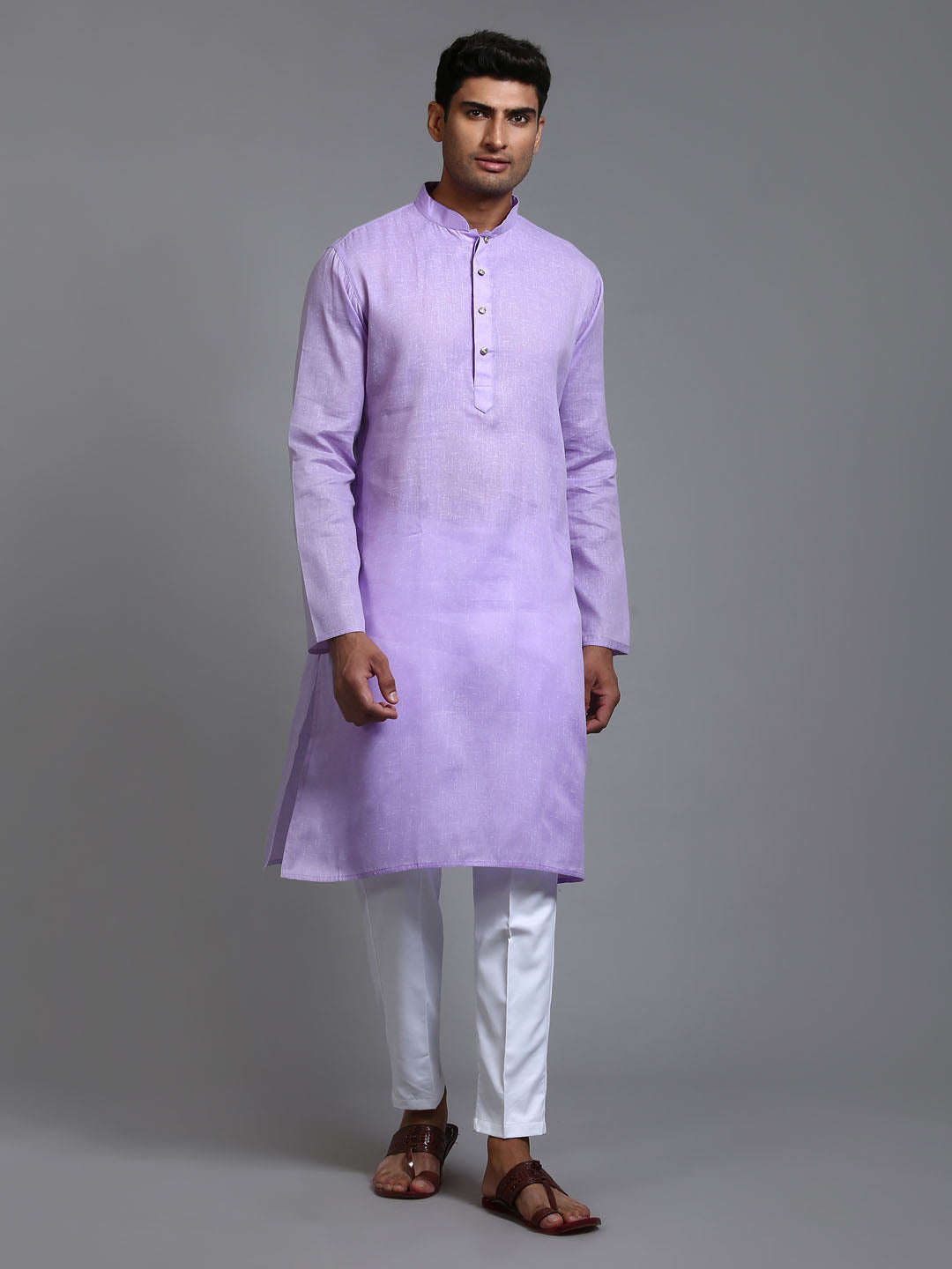 VASTRAMAY Men's Purple Cotton Kurta with Pant Set