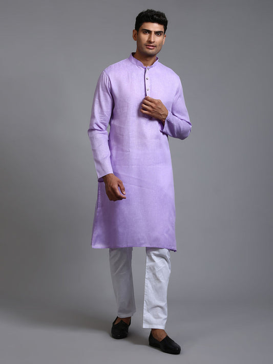 VASTRAMAY Men's Purple Cotton Kurta Pyjama Set