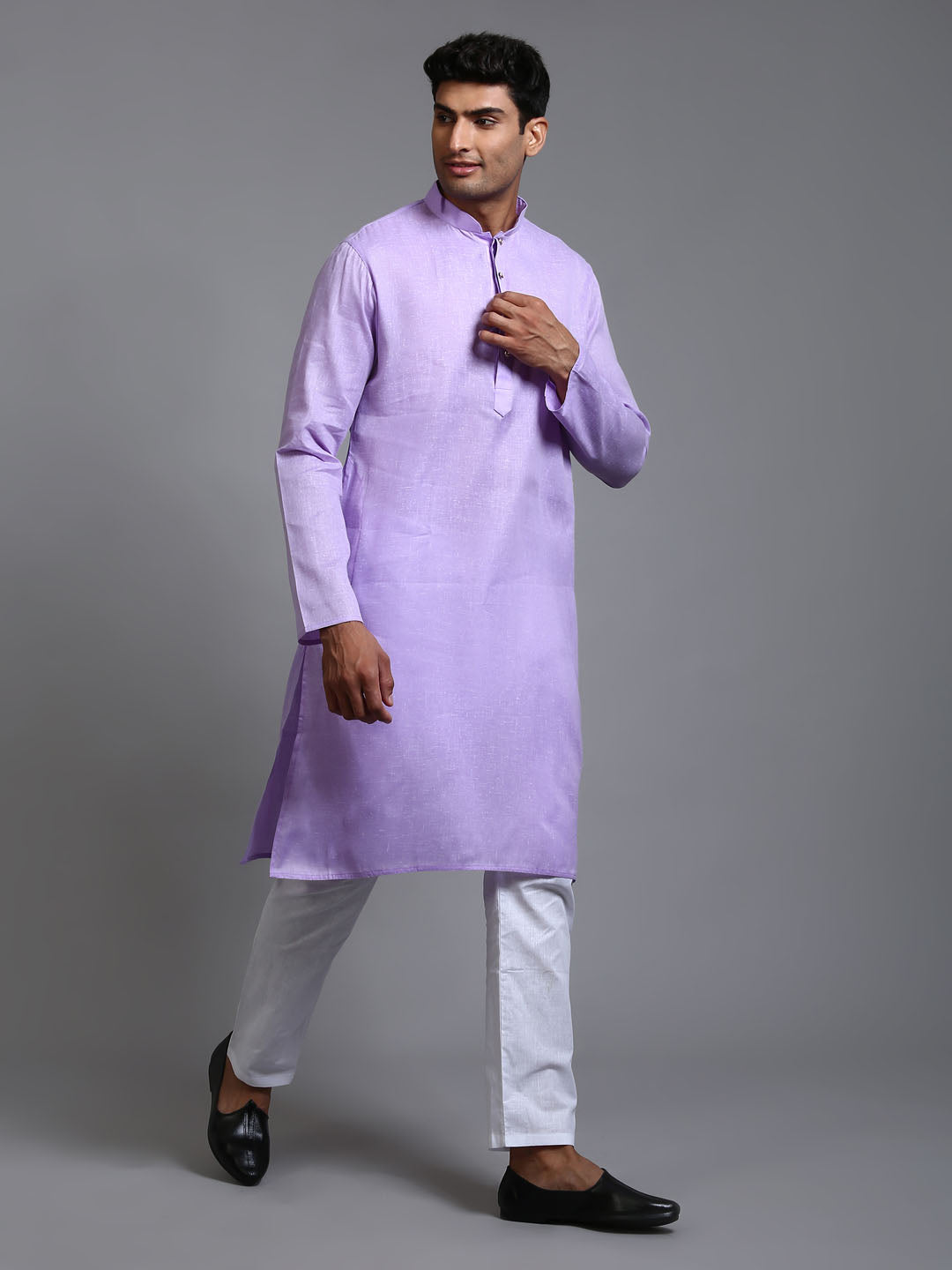 VASTRAMAY Men's Purple Cotton Kurta Pyjama Set