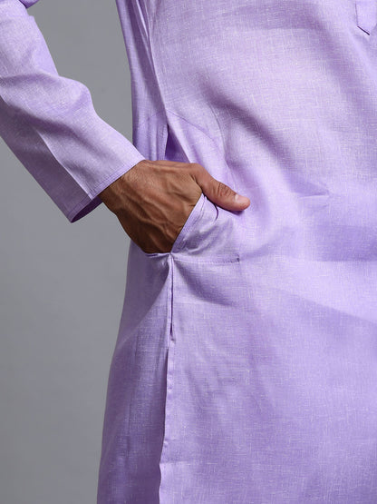 VASTRAMAY Men's Purple Cotton Kurta Pyjama Set