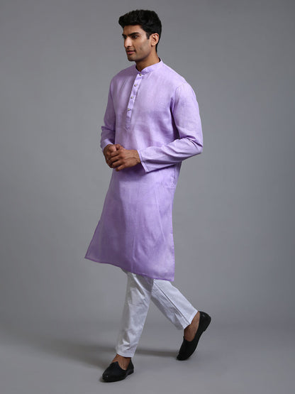 VASTRAMAY Men's Purple Cotton Kurta Pyjama Set