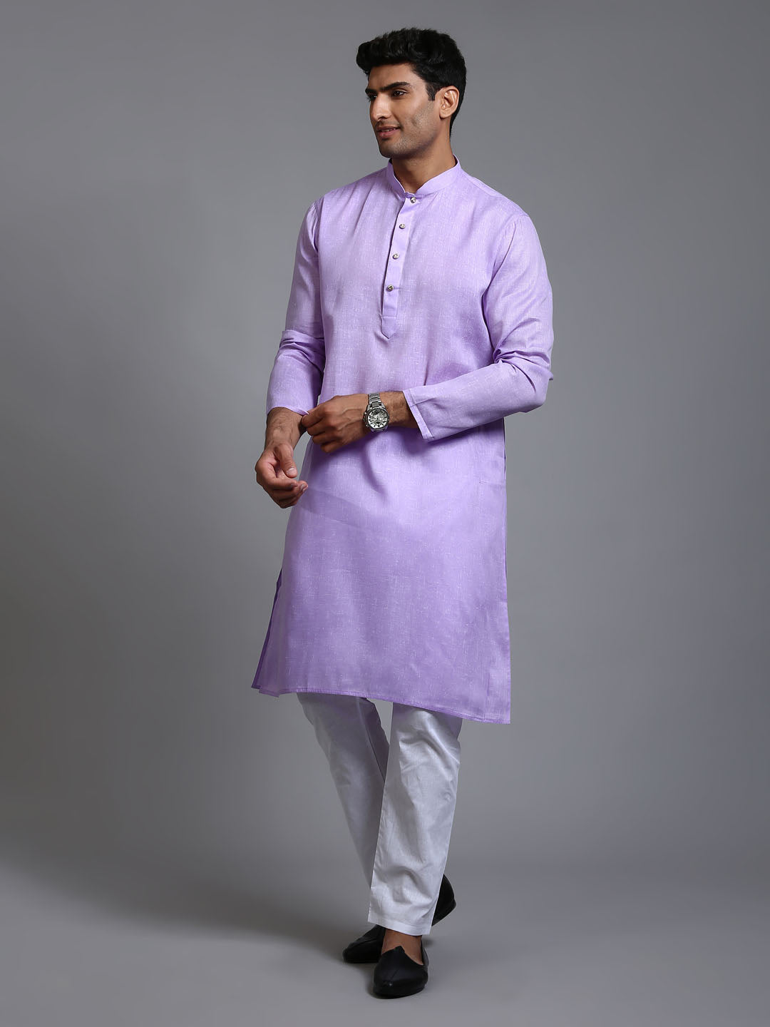 VASTRAMAY Men's Purple Cotton Kurta Pyjama Set