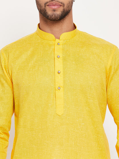 vastramay mens yellow kurta and white pant style pyjama set