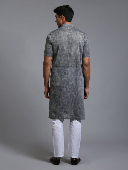 VASTRAMAY Men's Solid Grey Pure Cotton Kurta Pyjama Set