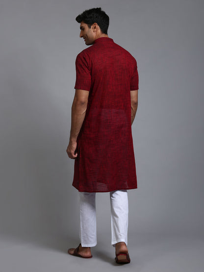 VM Men's Maroon And White Cotton Kurta Pyjama Set