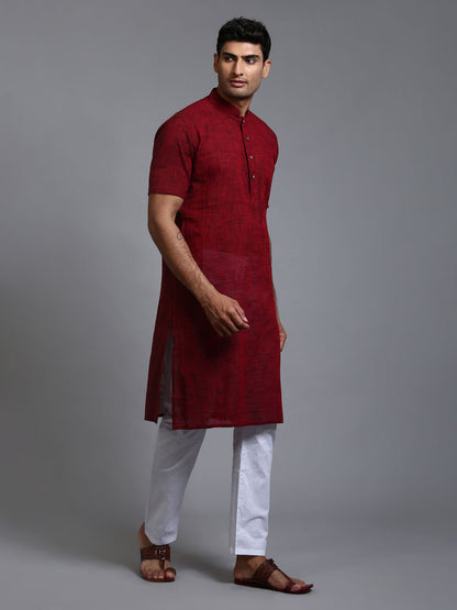 VM Men's Maroon And White Cotton Kurta Pyjama Set