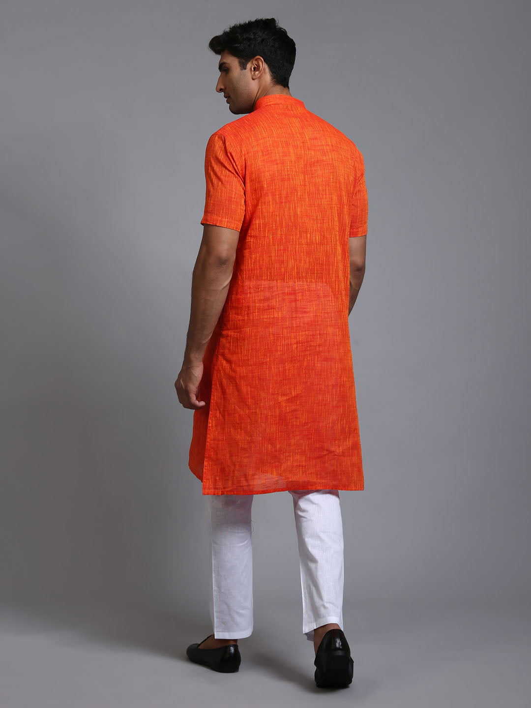 VASTRAMAY Men's Solid Orange Pure Cotton Kurta Pyjama Set