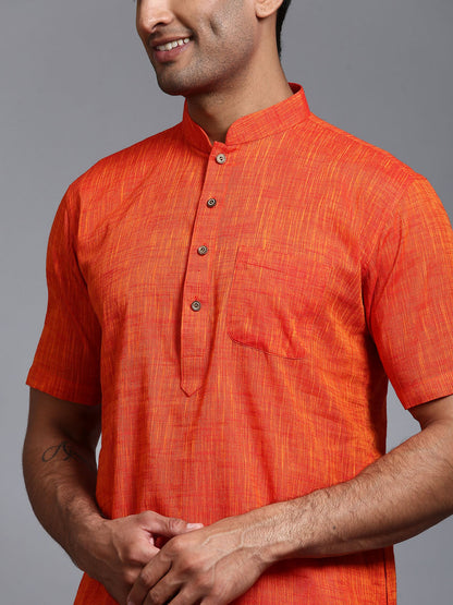 VASTRAMAY Men's Solid Orange Pure Cotton Kurta Pyjama Set