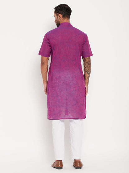 vastramay mens solid purple pure cotton kurta with white pant style pyjama set