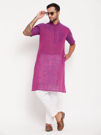 vastramay mens solid purple pure cotton kurta with white pant style pyjama set