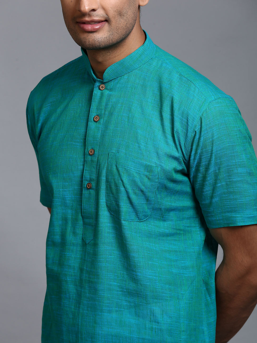 VASTRAMAY Men's Solid Turquoise Blue Pure Cotton Kurta Pyjama Set