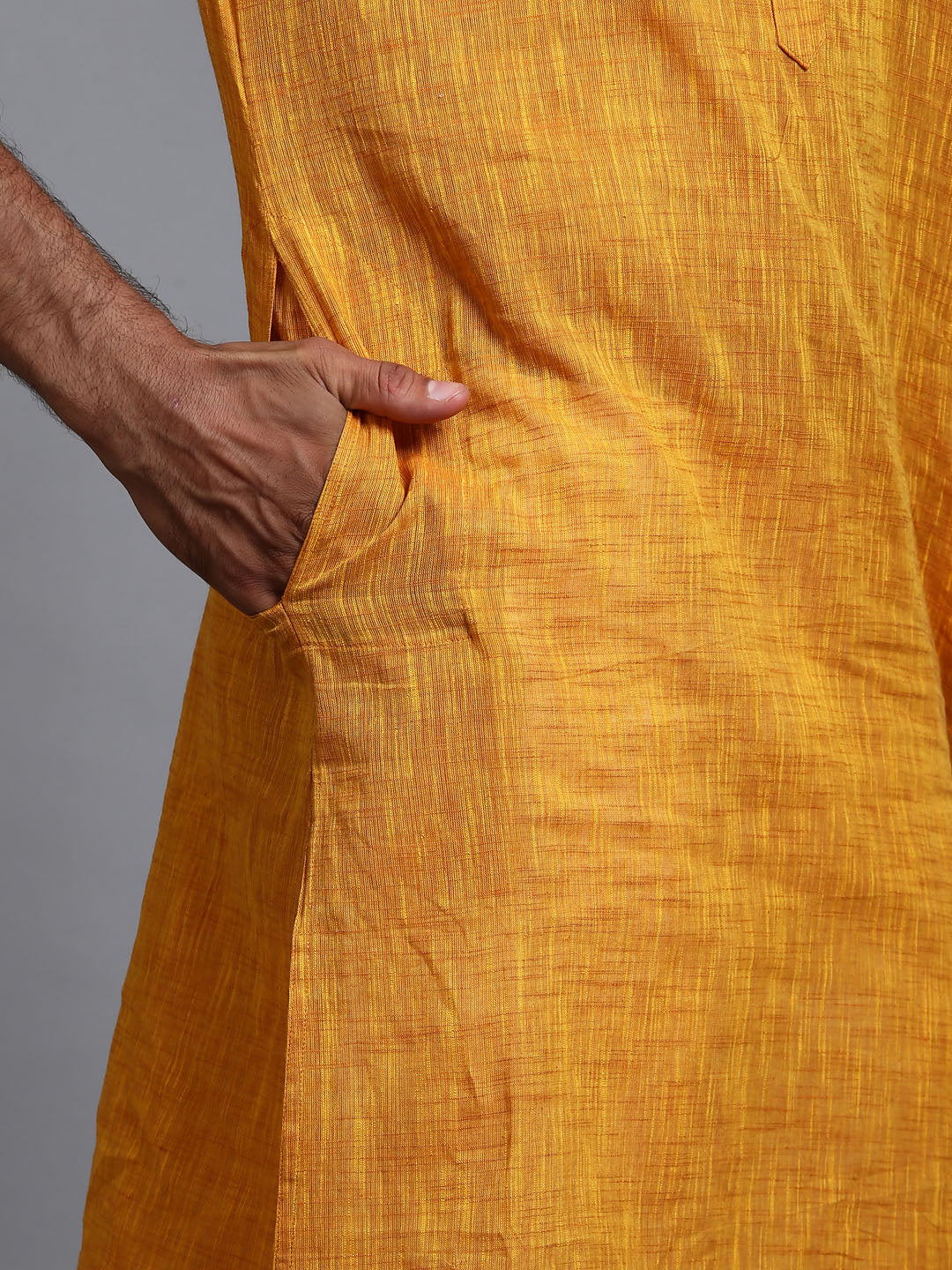 VASTRAMAY Men's Solid Yellow Pure Cotton Kurta Pant Set