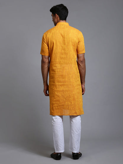 VASTRAMAY Men's Solid Yellow Pure Cotton Kurta Pyjama Set